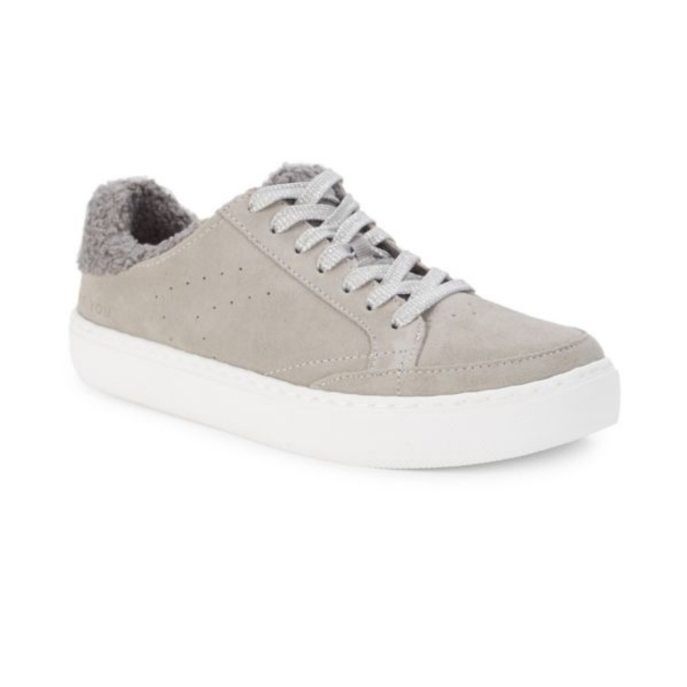 DR. SCHOLL'S Faux Fur-Lined Suede Sneakers, Size US6, Color: soft grey